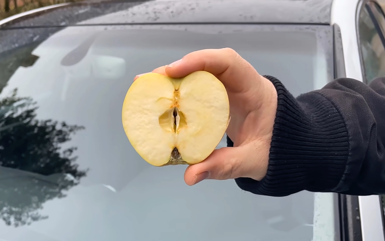 Антидождь подручным способом из обычного яблока. Лайфхак дальнобойщиков