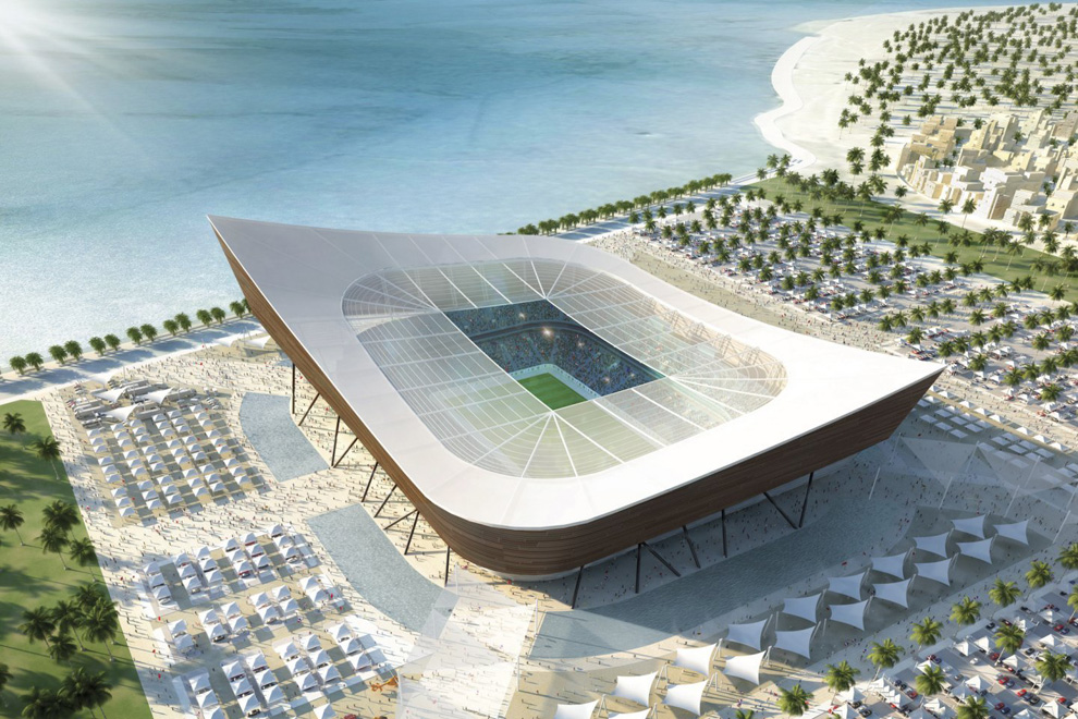 Катар. Необычная конструкция стадиона, который будет готов к 2022 году, подчеркивает сходство с традиционными для Персидского залива рыбацкими лодками.